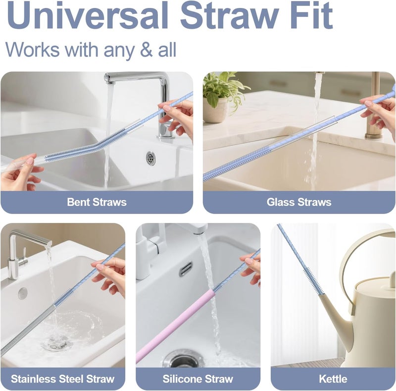 YOTIME Silicone Straw Cleaner Brush, 2 Pcs Reusable Straw Brush(6mm+9mm) for Cleaning Narrow & Wide Straws, Tumblers, Blue - Image 5